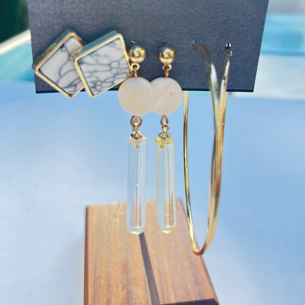 Elegant Massini Gold Tone And White 3 Earrings Jewelry Set